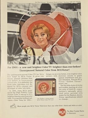Vintage RCA Color TV Advertisement Featuring Woman in Red Hat